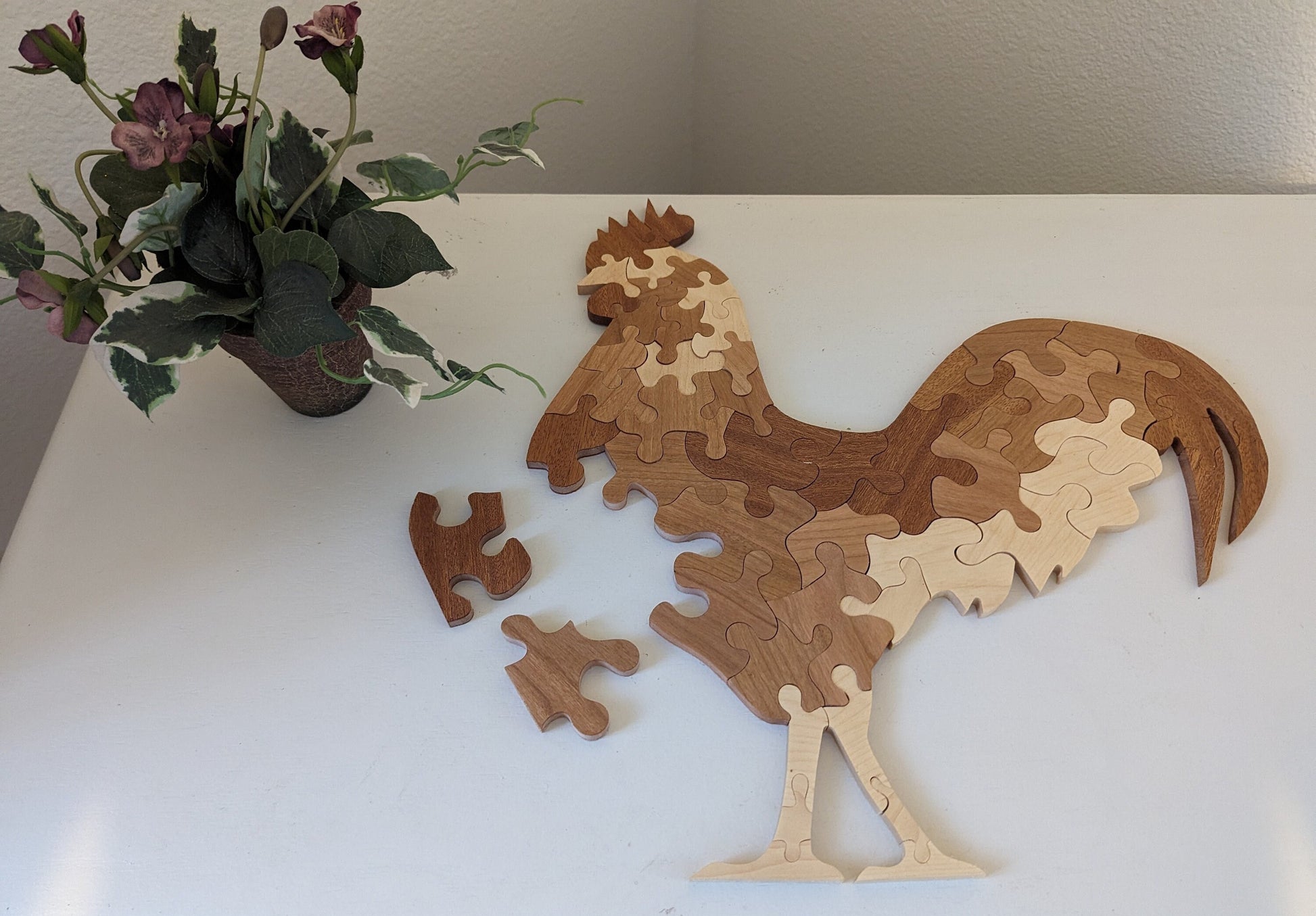 49 Piece Real Wood Rooster Puzzle - Rousie