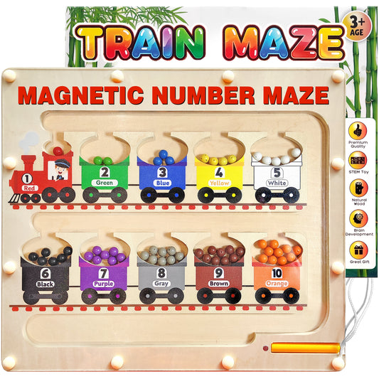 Magnetic Color and Number Maze, Color Learning Busy Board for Kids, Wooden Montessori, Educational Toys, Magnetic Maze Toys for Toddlers 1-3