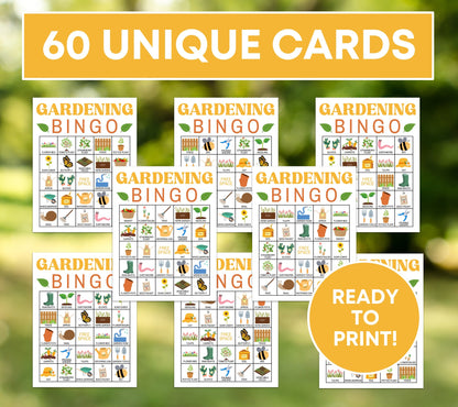 60 Gardening Bingo Cards Printable Game, Gardening Club Bingo Activity Kids Game, Spring Bingo Cards for Kids, Garden Party Bingo Board Game