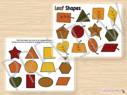 Leaf Shapes | Fall Activity | Autumn | Learning Shapes | Matching Shapes Activity | Preschool Printable | Homeschool | Montessori