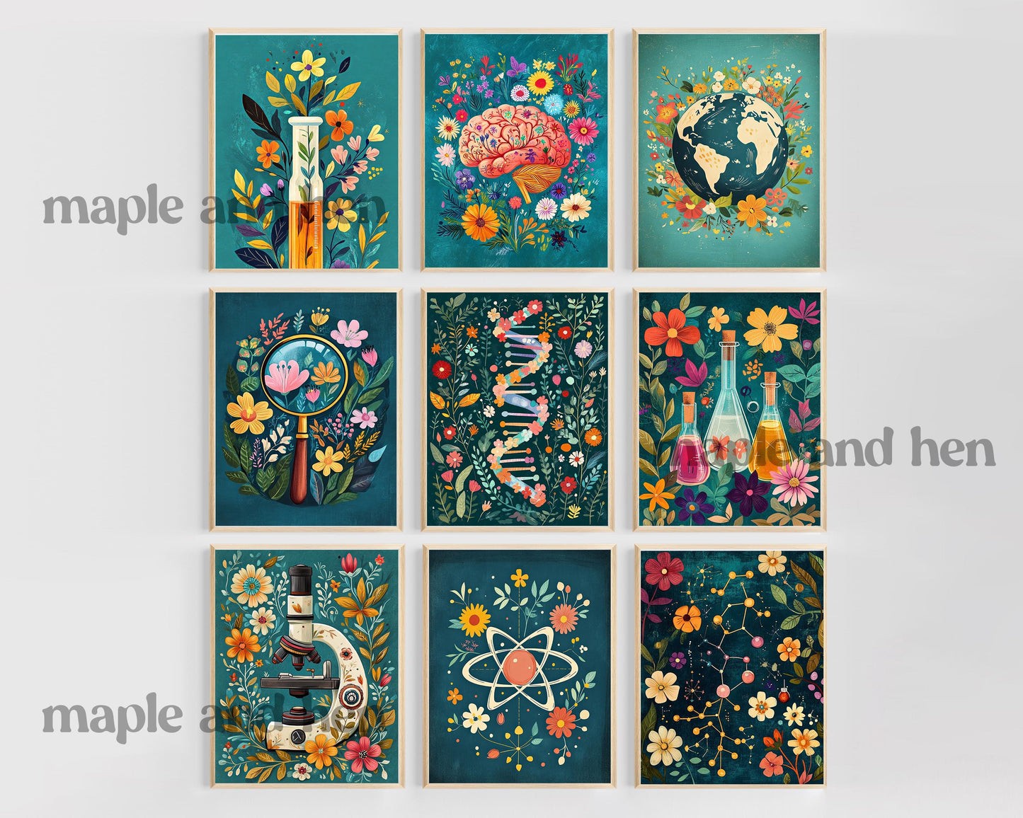 Science Class Posters | Floral Science Printable Art Gallery Wall | Science Teacher Bulletin Board | Biology Earth Science Chemistry Class
