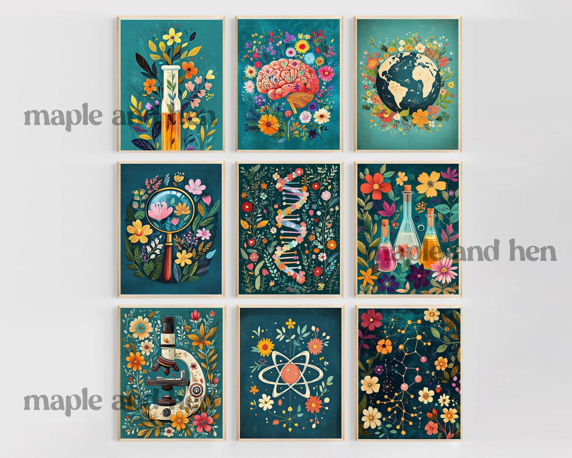 Science Class Posters | Floral Science Printable Art Gallery Wall | Science Teacher Bulletin Board | Biology Earth Science Chemistry Class