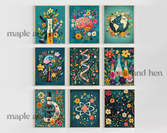 Science Class Posters | Floral Science Printable Art Gallery Wall | Science Teacher Bulletin Board | Biology Earth Science Chemistry Class