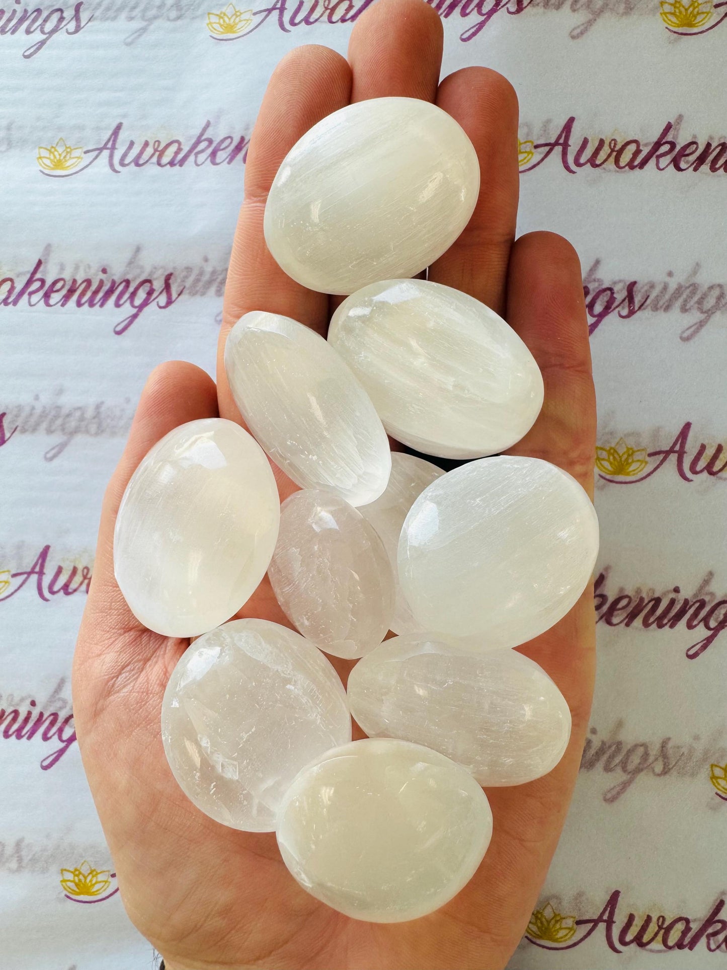 Selenite (Satin Spar Gypsum) Mini Palm Pillow Pocket Stone - 1 Stone