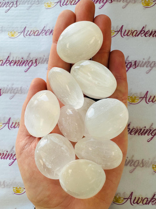 Selenite (Satin Spar Gypsum) Mini Palm Pillow Pocket Stone - 1 Stone