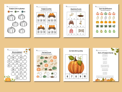 Pumpkin Unit Study, Educational Activities for Preschool, Science, Life Cycle, Anatomy, Homeschool, Montessori,Fall worksheet