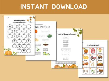 Pumpkin Unit Study, Educational Activities for Preschool, Science, Life Cycle, Anatomy, Homeschool, Montessori,Fall worksheet