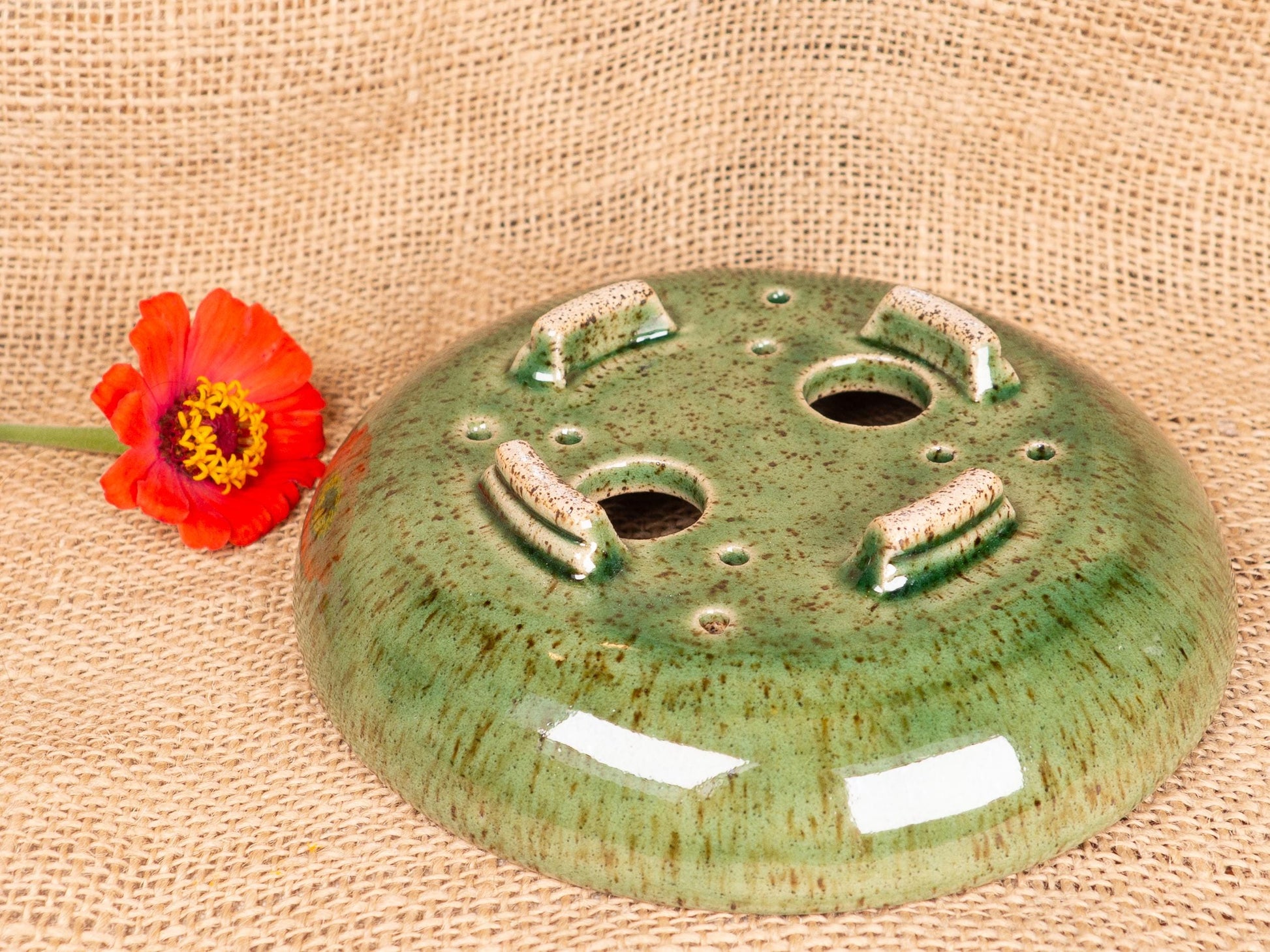 Green speckle bonsai planter, Japanese Shohin Komono