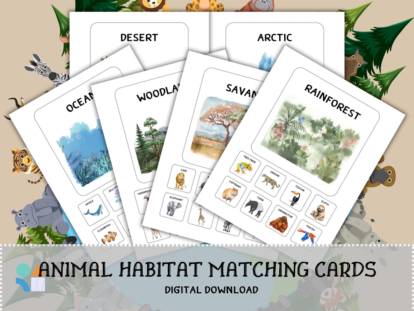 Animal Habitat Matching Game | Montessori Nature Activity Velcro | Preschool Learn Sort Cards | Printable Science Educational for Toddlers