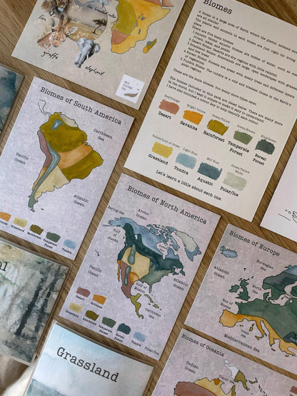 DIGITAL Continent biomes maps, homeschool, waldorf, montessori
