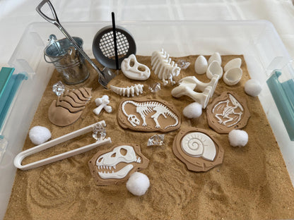 Dinosaur Fossil Dig Sensory Bin - Montessori Excavation Activity Kit for Kids | STEM Learning & Pretend Play | Flisat Filler | Busy Bin
