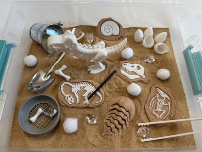 Dinosaur Fossil Dig Sensory Bin - Montessori Excavation Activity Kit for Kids | STEM Learning & Pretend Play | Flisat Filler | Busy Bin