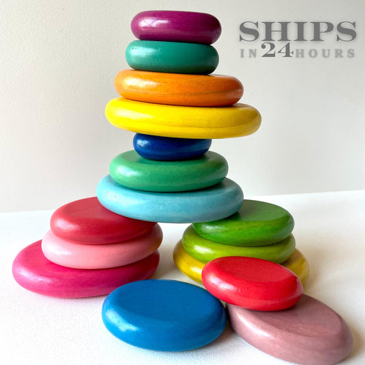 Wooden Stacking Stone Montessori Educational Toy Rainbow Block Balance Game Natural Wood Learning Toy for Kid Toddler Preschool Sensory Gift
