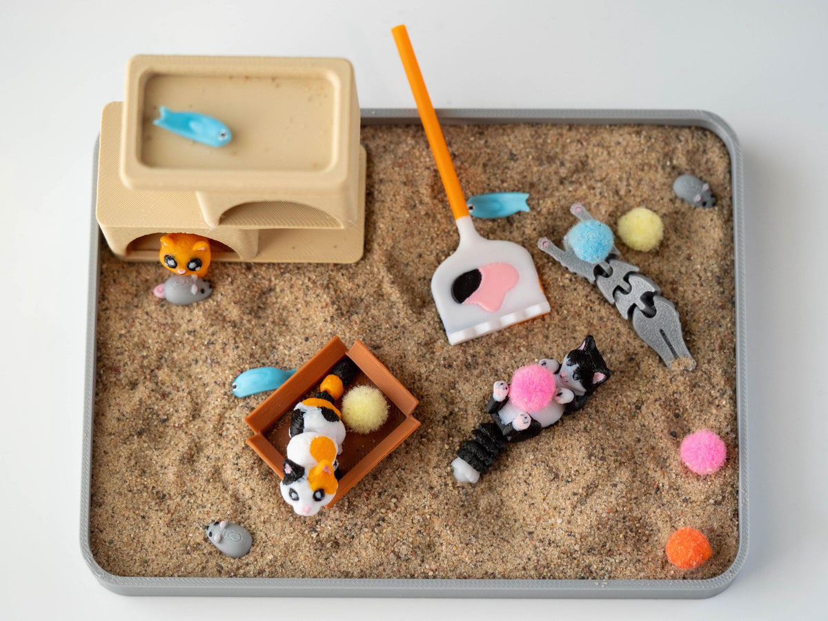Cat zen garden sensory sand tray with cat figures, rake and toys – photo 8