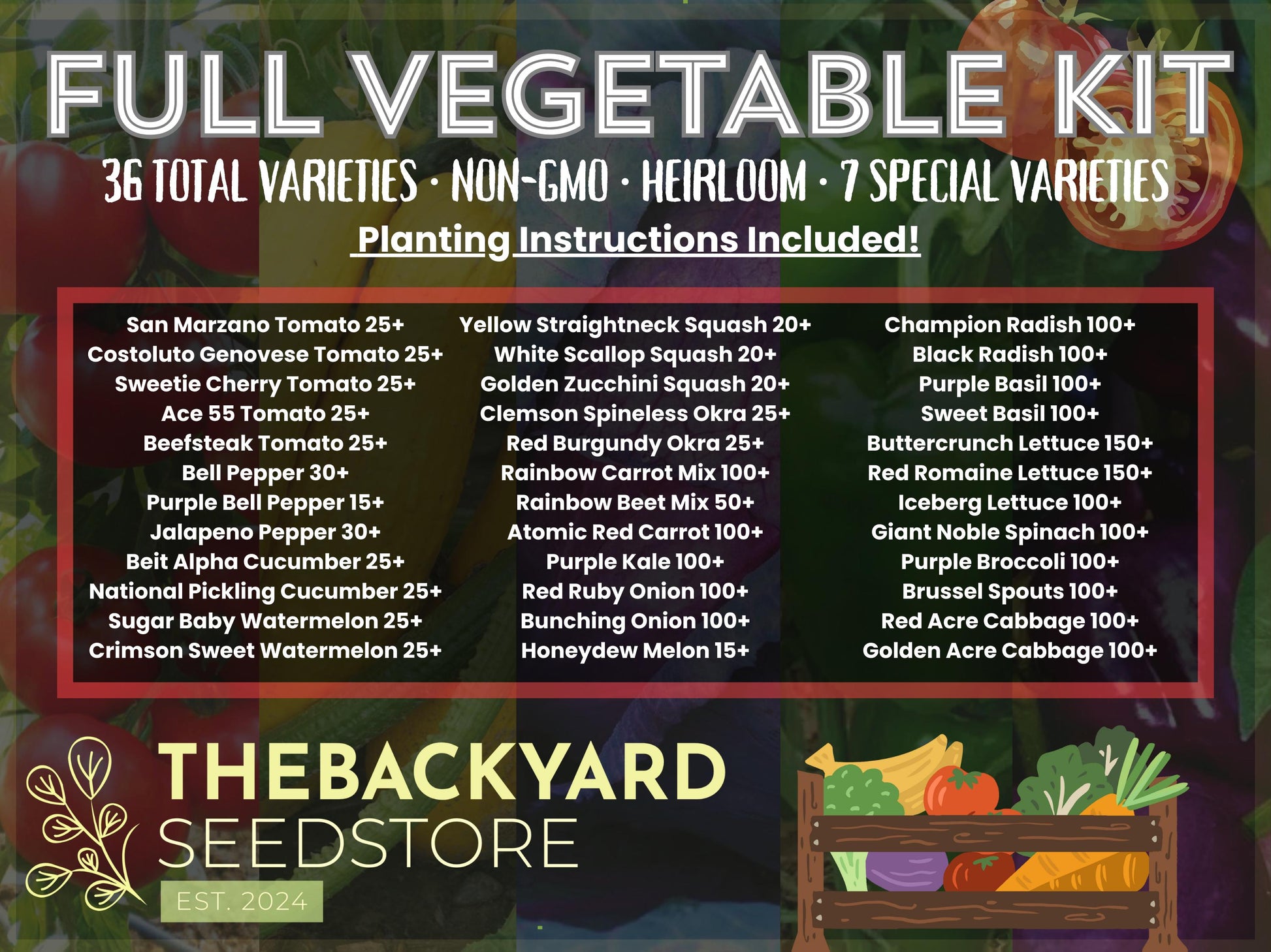 Heirloom Garden Seed Pack: 36 Non-GMO Varieties - Tomato, Pepper, Lettuce