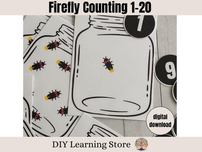 Firefly Counting 1-20- Summer theme- Toddler Activities- Preschool Learning- Kindergarten Prep- Sensory Bin Educational Toy- Printable Game