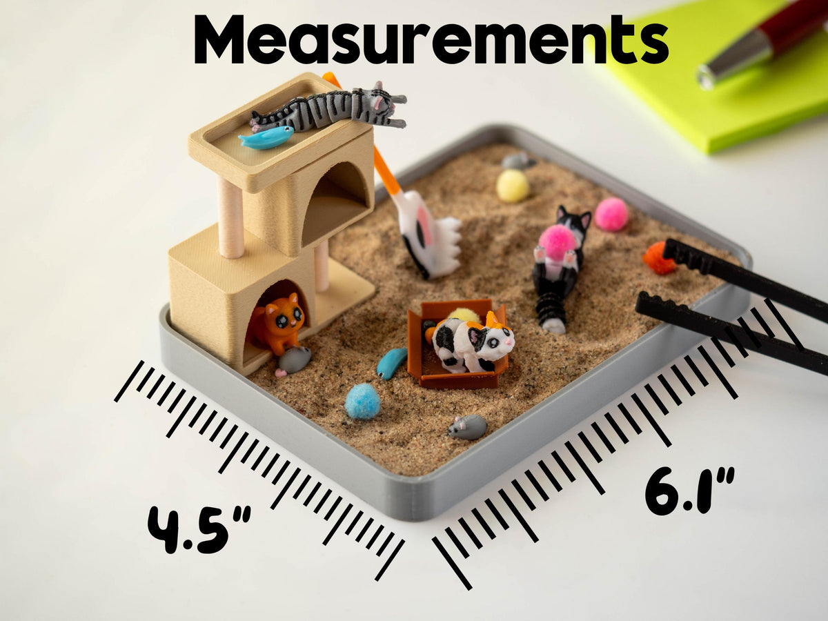 Cat zen garden sensory sand tray with cat figures, rake and toys – photo 6