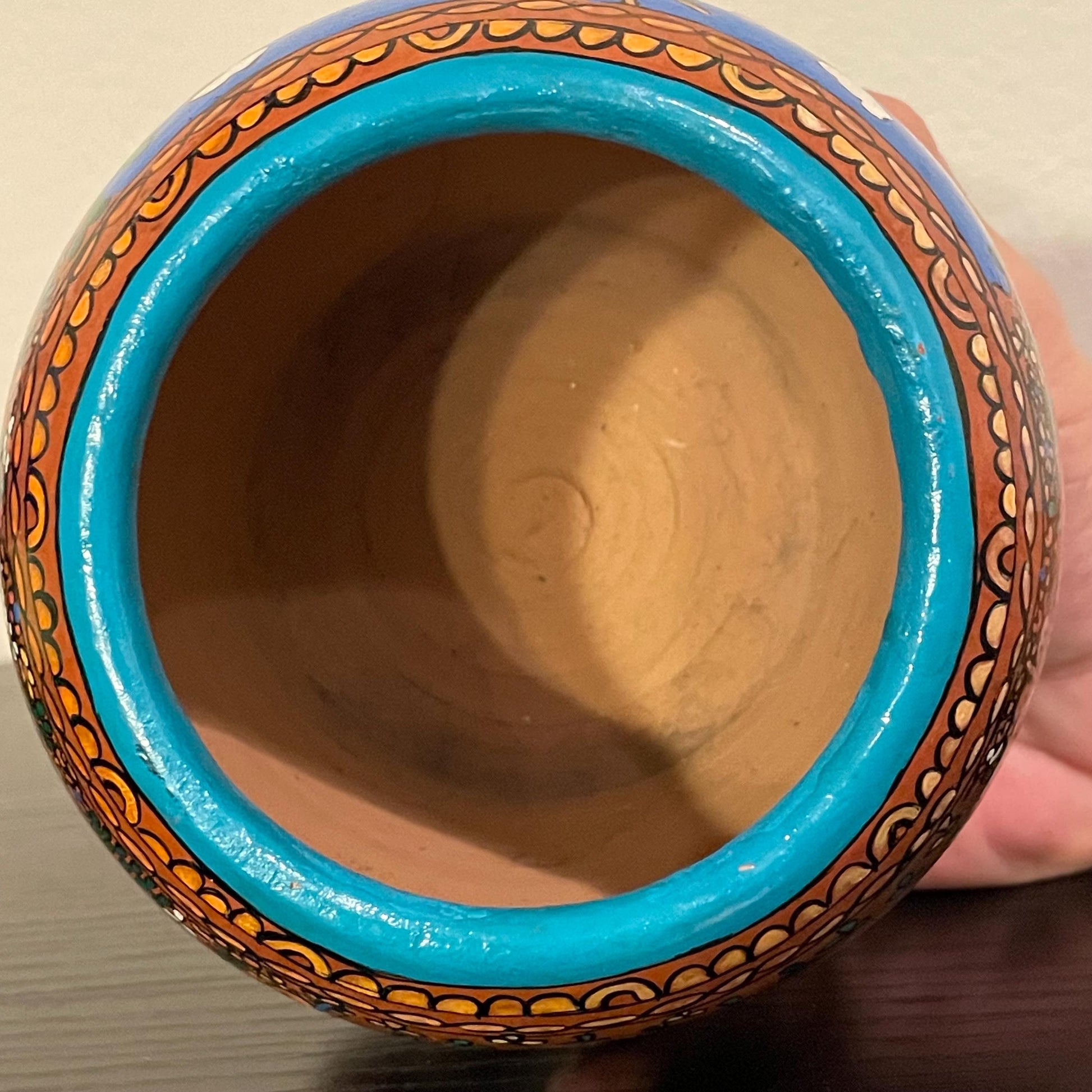 Vintage Mexican Folk Art Terracotta Pottery Vase, 4.25” Tall Pot