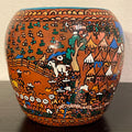 Vintage Mexican Folk Art Terracotta Pottery Vase, 4.25” Tall Pot