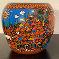 Vintage Mexican Folk Art Terracotta Pottery Vase, 4.25” Tall Pot