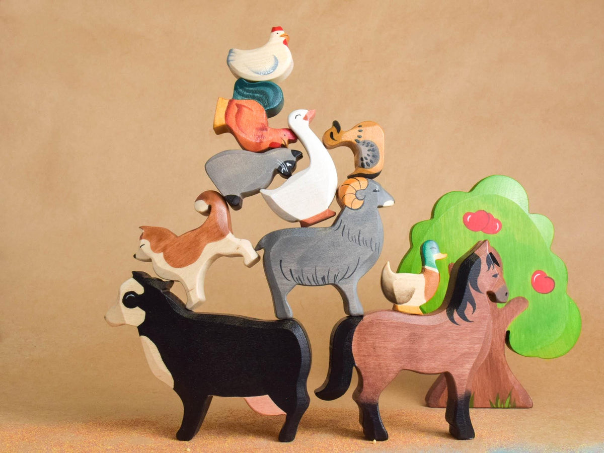 Handmade wooden farm animal figures set – photo 2